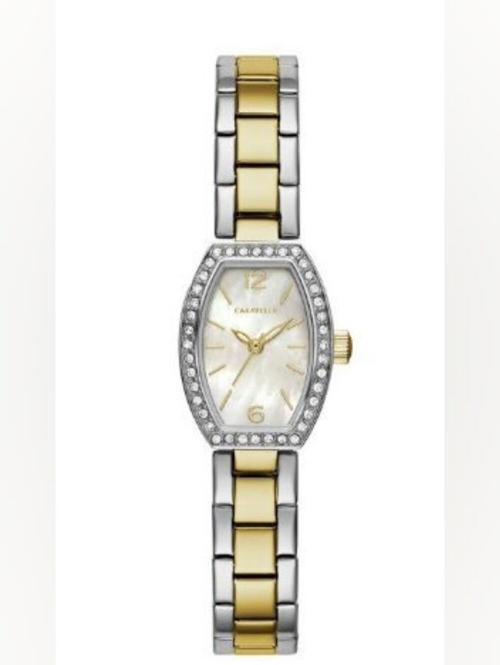Carvelle By Bulova Two-tones Stainless Steel W/ Mother-of-pearl Dial & Crystals